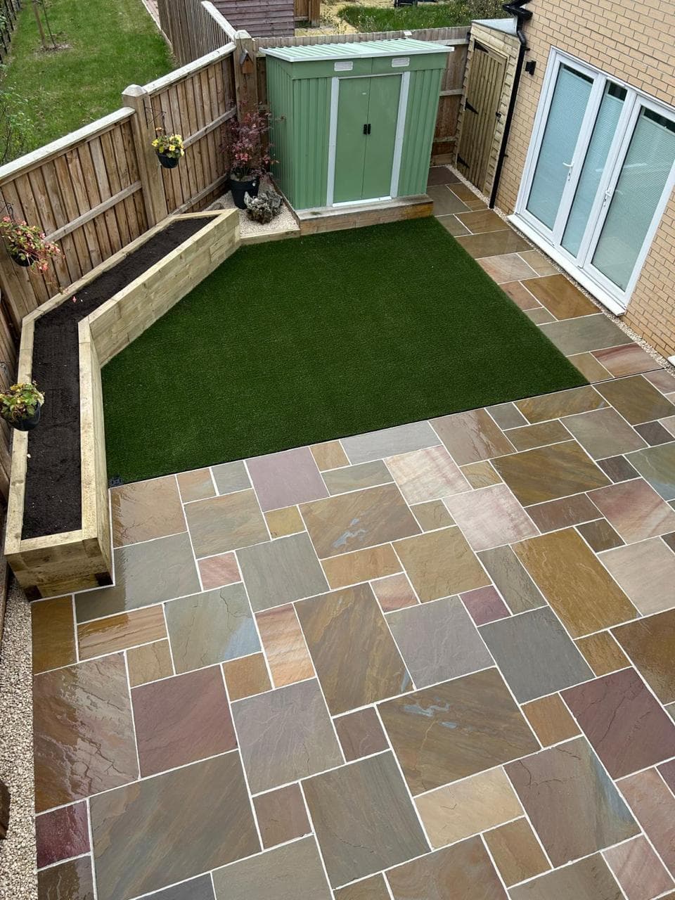 Newly laid patio outside a home